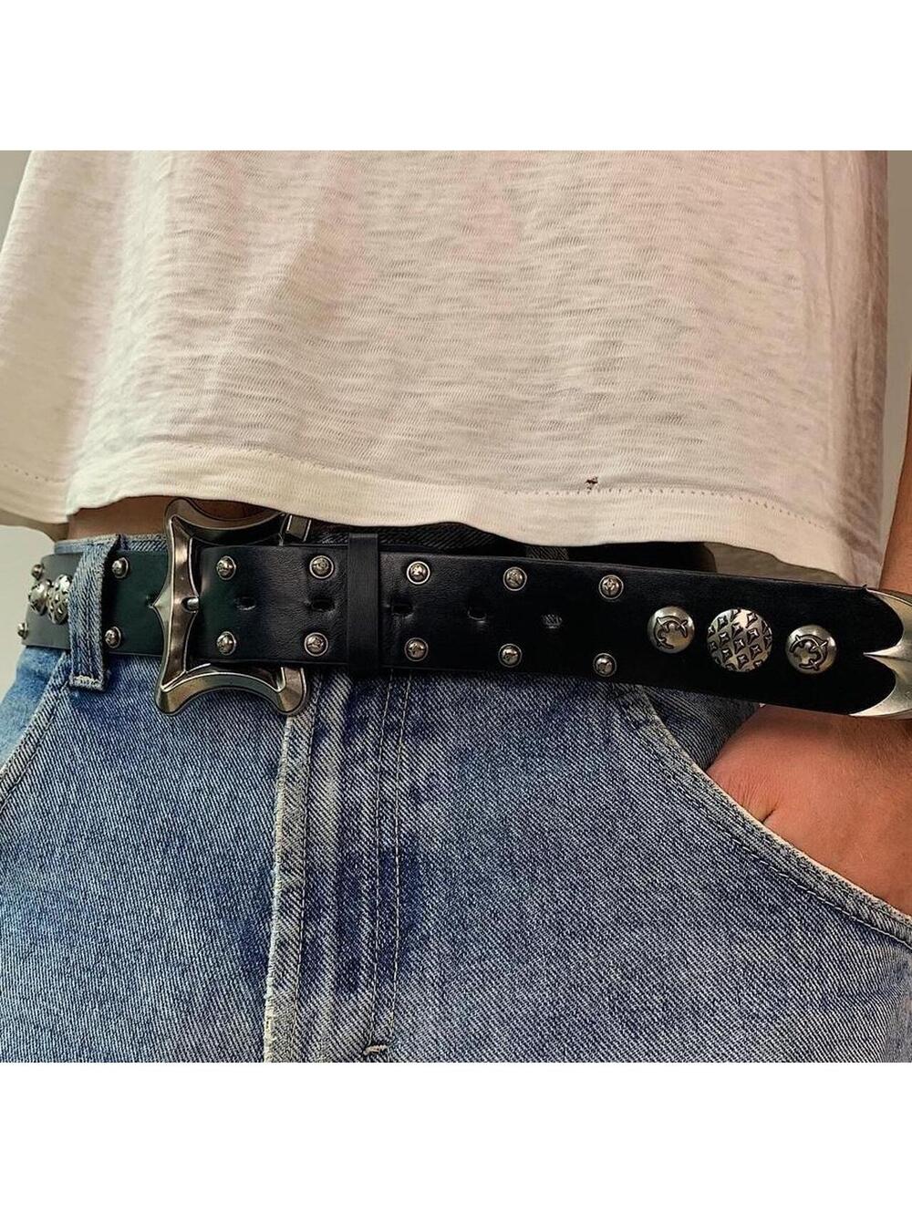 Y2k Cyber Grunge style Black Gothic Belt. Cool grunge style nice square belt